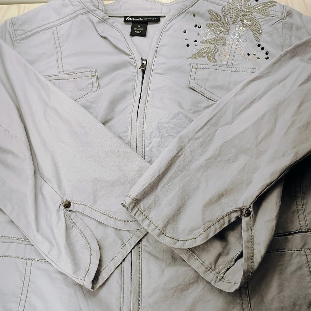 Lane Bryant Stretch Blazer‎ Jacket Womens Size 14 Gray Cotton Full Zip Beaded - Picture 6 of 13